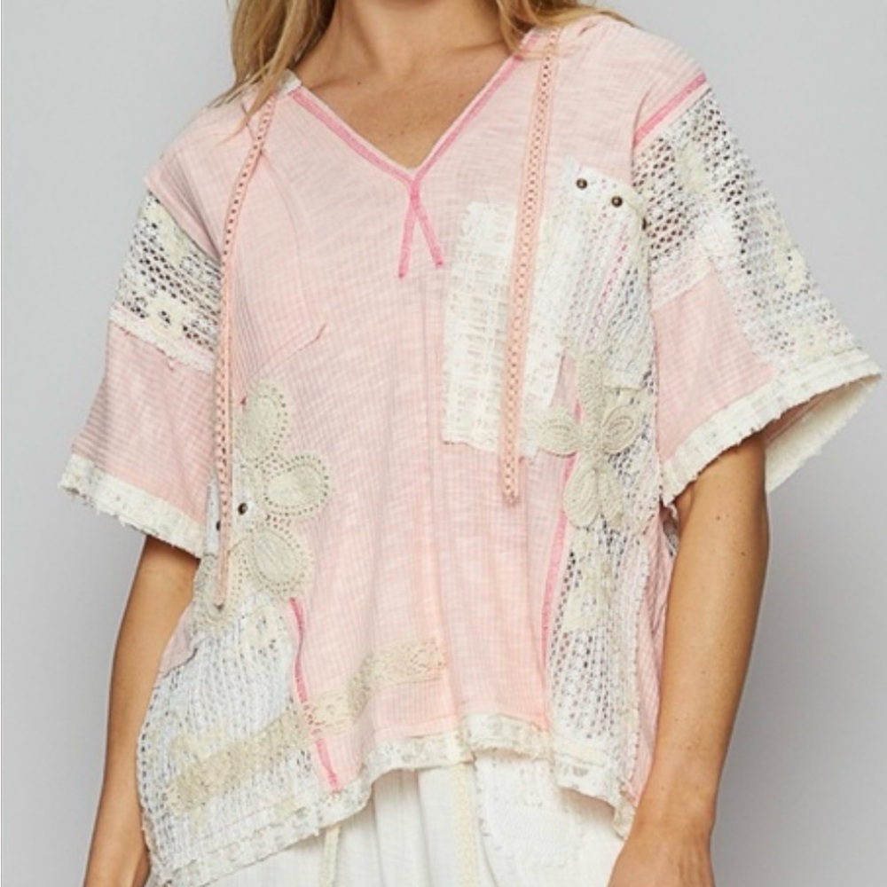 ✨ NWT POL Boho Lace Patchwork Oversized Hoodie Si… - image 2